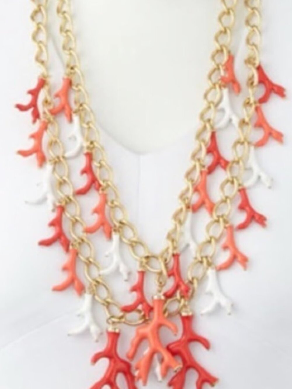 Good Reef Coral Necklace LILLY PULITZER Enamel Coral Necklace Gold Double Strand - Picture 7 of 8